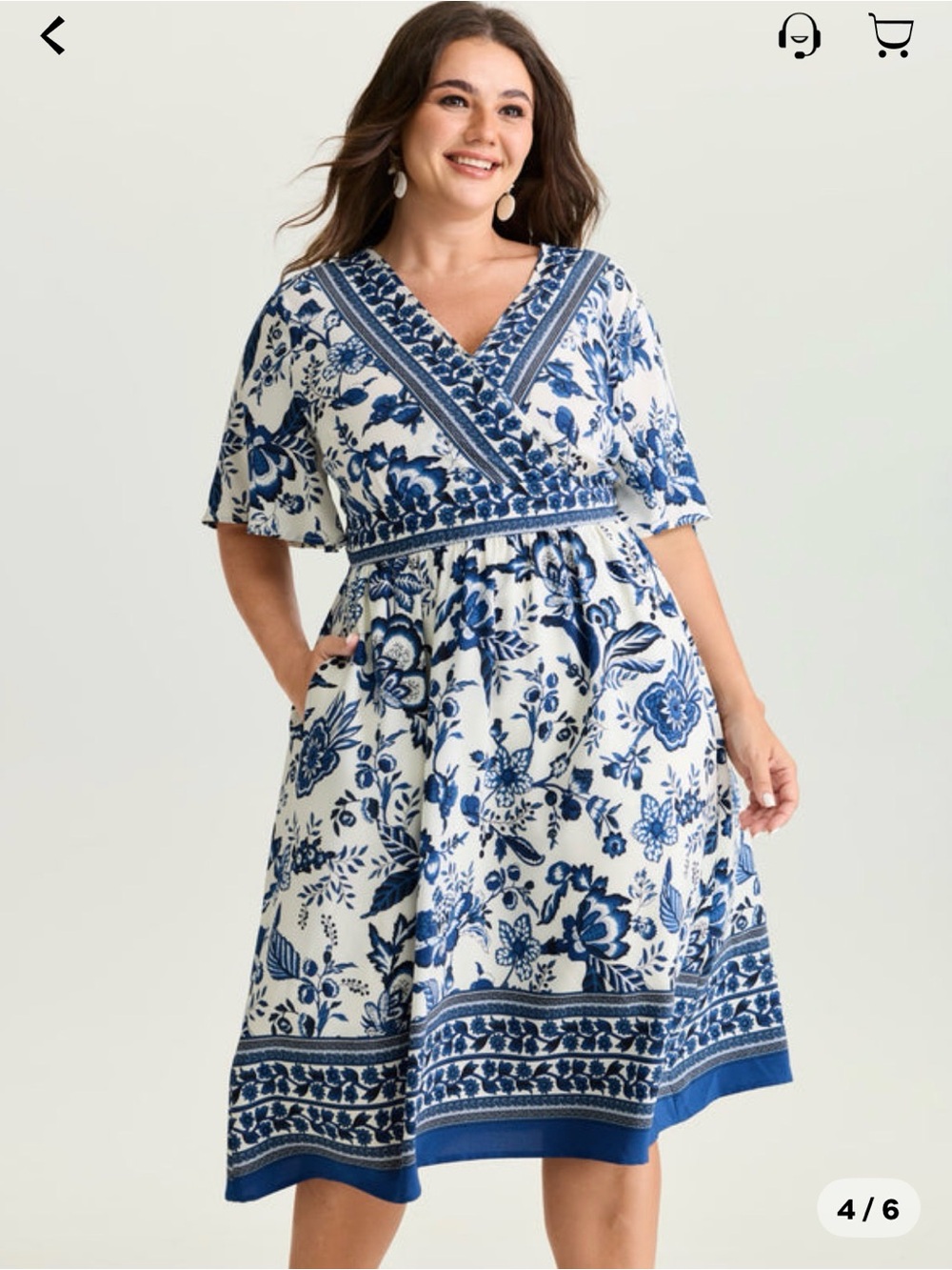 Floral Print Wrap-Neck Pocket Midi Dress